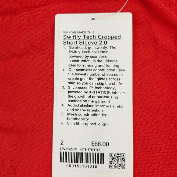 NWT LULULEMON Swiftly Tech Cropped Short Sleeve 2.0 HTHT Hot Heat Red Size 2 - Picture 5 of 5